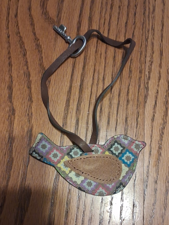 Fossil Accessories - Vintage Fossil Multicolor Patterned Bird Bag Charm with Brown Leather Strap